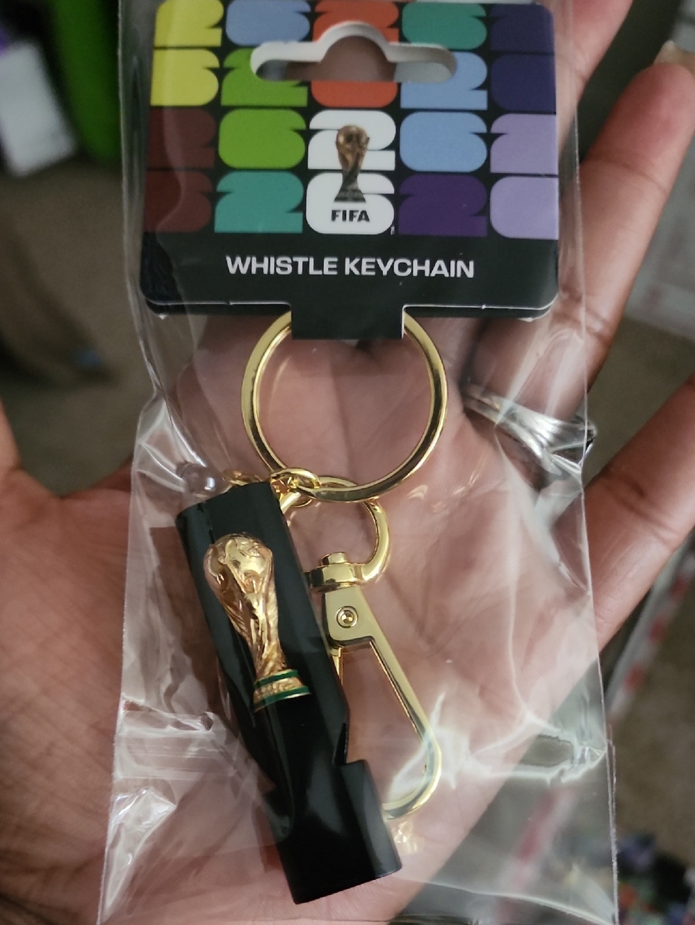 2026 FIFA World CUP Whistle Keychain with Gold Trophy Accent